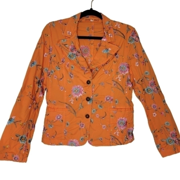 Johnny Was Orange Floral Embroidered Deconstructed Blazer - Picture 2 of 14